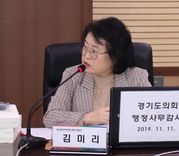 행정사무감사 질의를 하고 있는 김미리 경기도의원.